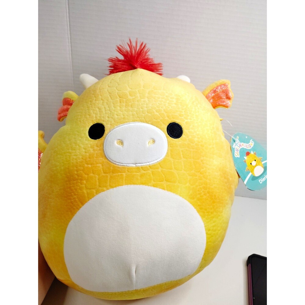 Squishmallows Dieric Dragon Plush Stuffed Animal, Yellow/White/Red/Orange